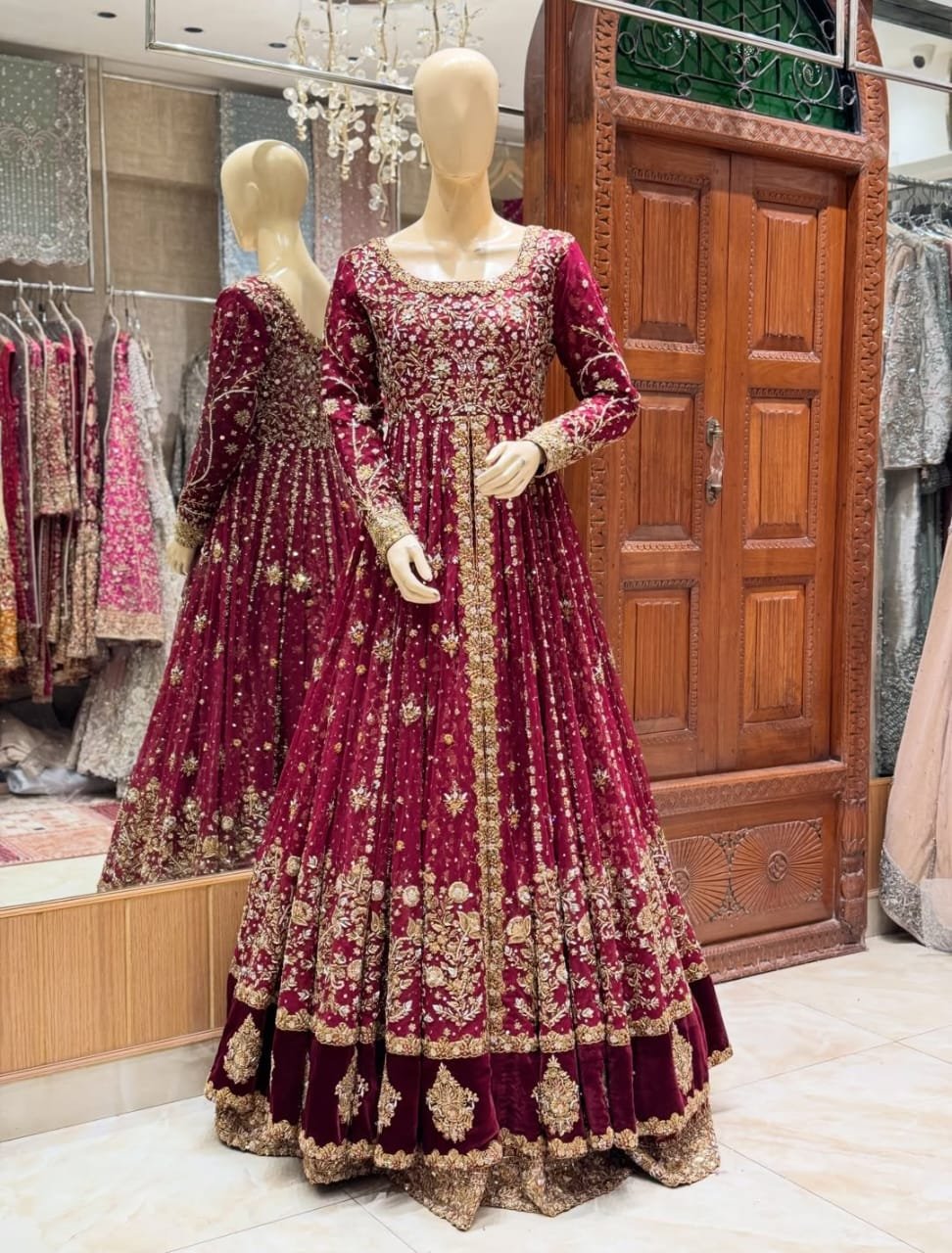 Hand-Embellished Breeza Net Open Maxi with Farshi Lehenga & Velvet Border