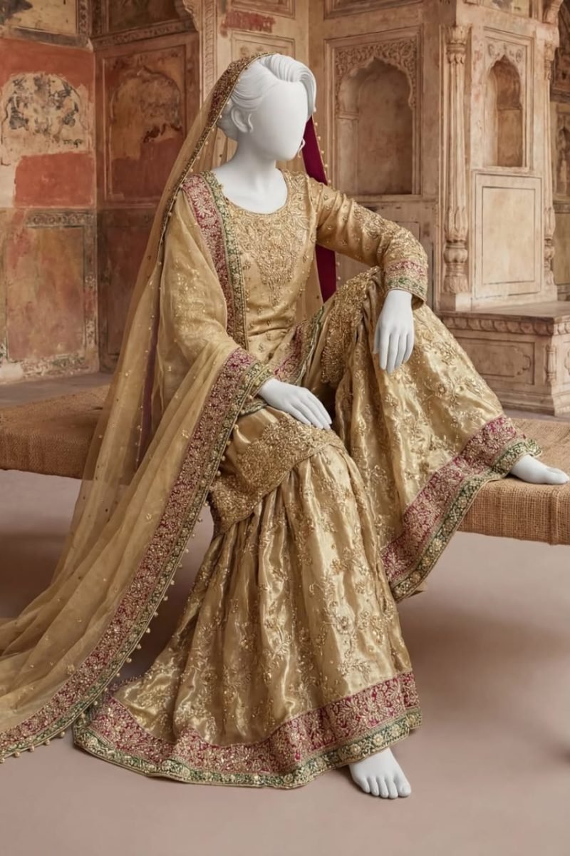 Regal Red Handcrafted Sheesha Silk A-Line Shirt & Dupatta Set