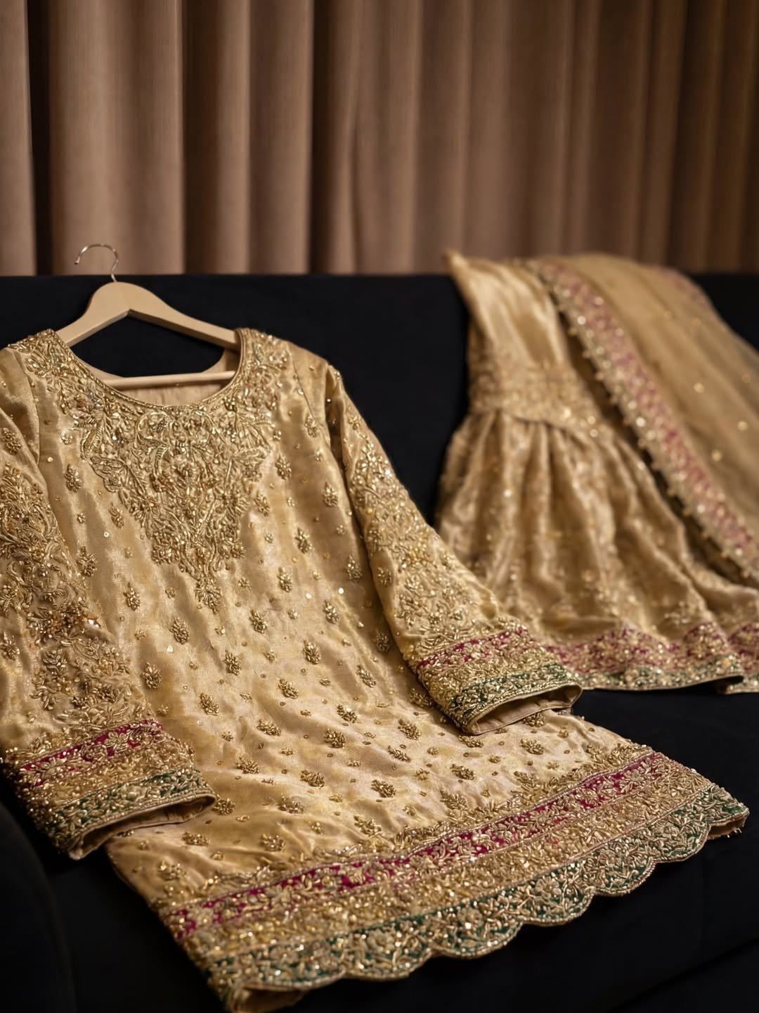 Regal Red Handcrafted Sheesha Silk A-Line Shirt & Dupatta Set - Image 4