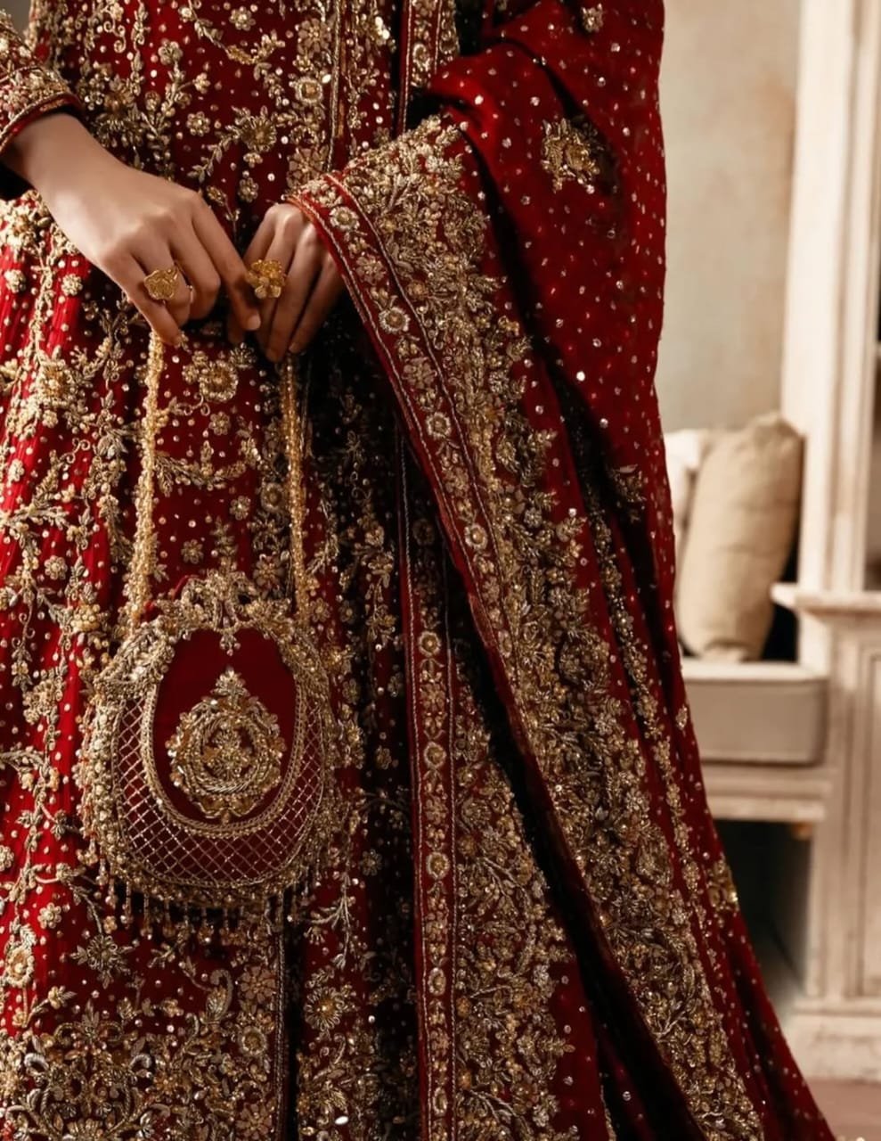 Regal Reddish Maroon Handcrafted Sheesha Silk Long Shirt & Farshi Lehenga Set - Image 3