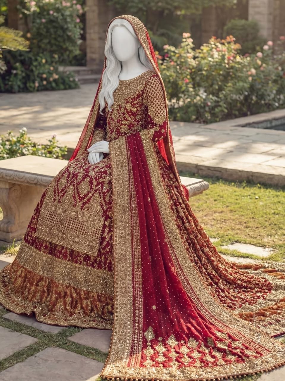 Regal Reddish Maroon Handcrafted Sheesha Silk Long Shirt & Farshi Lehenga Set