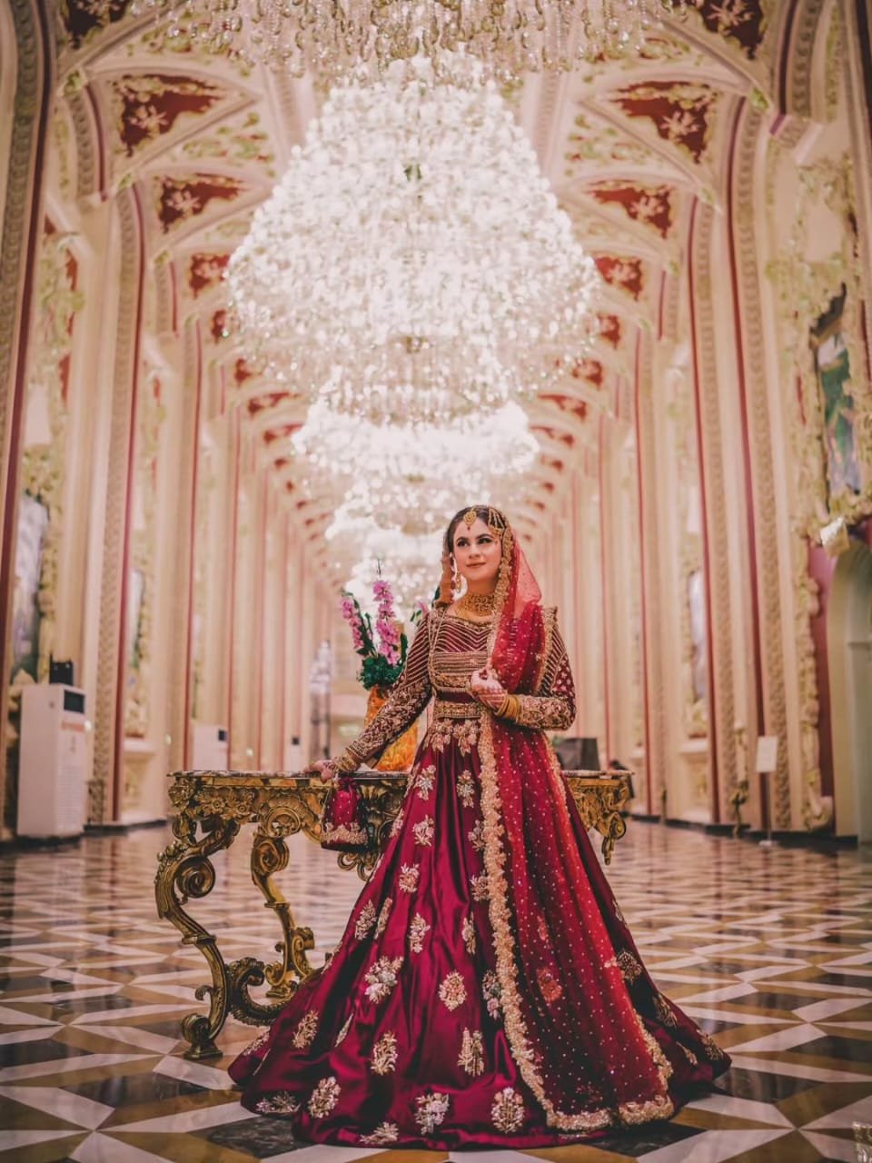 Reddish Maroon Hand-Embellished Sheesha Silk Lehenga Choli with Net Dupatta - Image 2