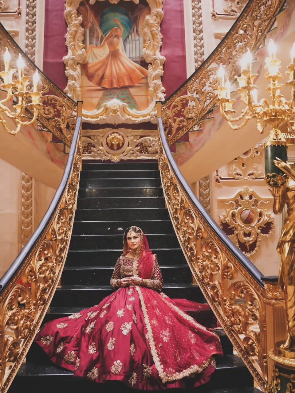 Reddish Maroon Hand-Embellished Sheesha Silk Lehenga Choli with Net Dupatta - Image 4