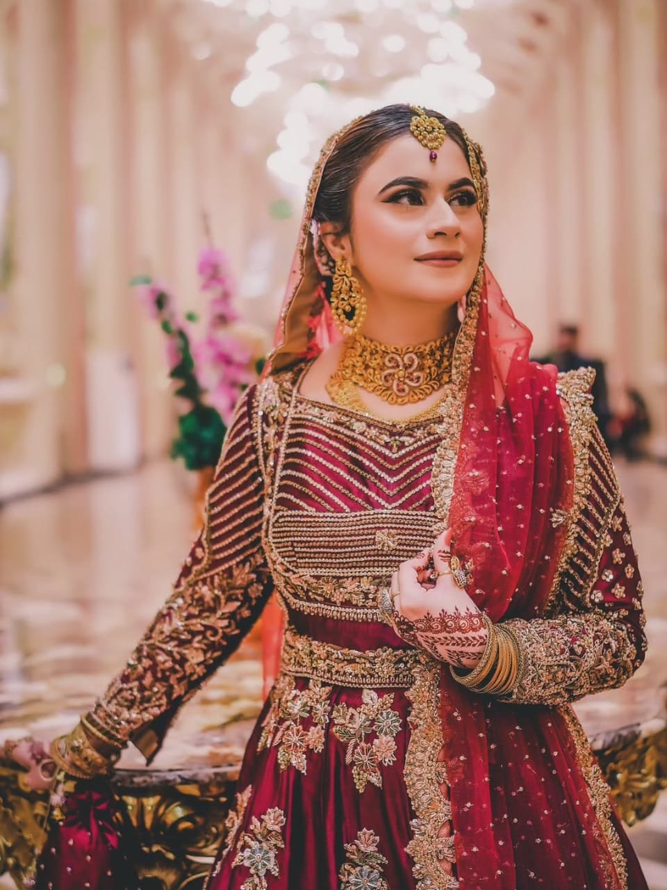 Reddish Maroon Hand-Embellished Sheesha Silk Lehenga Choli with Net Dupatta