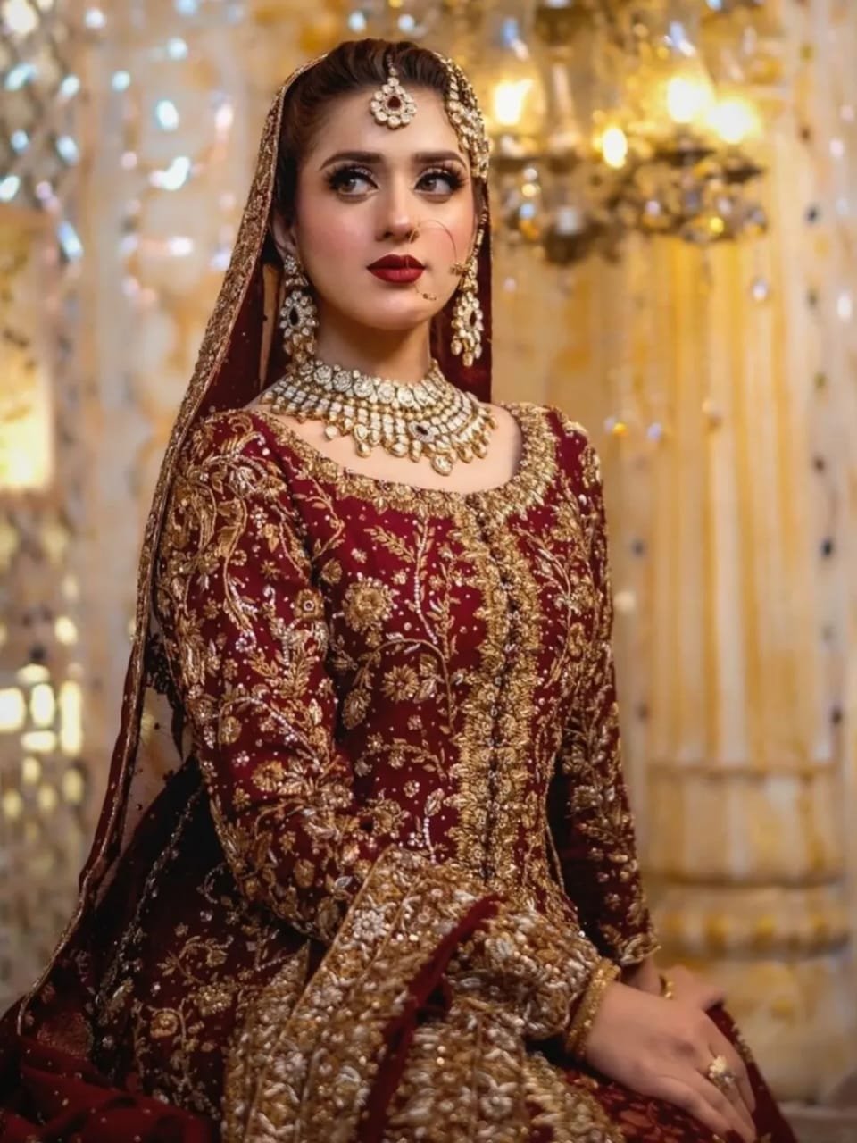 Regal Maroon Handcrafted Sheesha Silk Open Maxi & Farshi Lehenga Set - Image 3