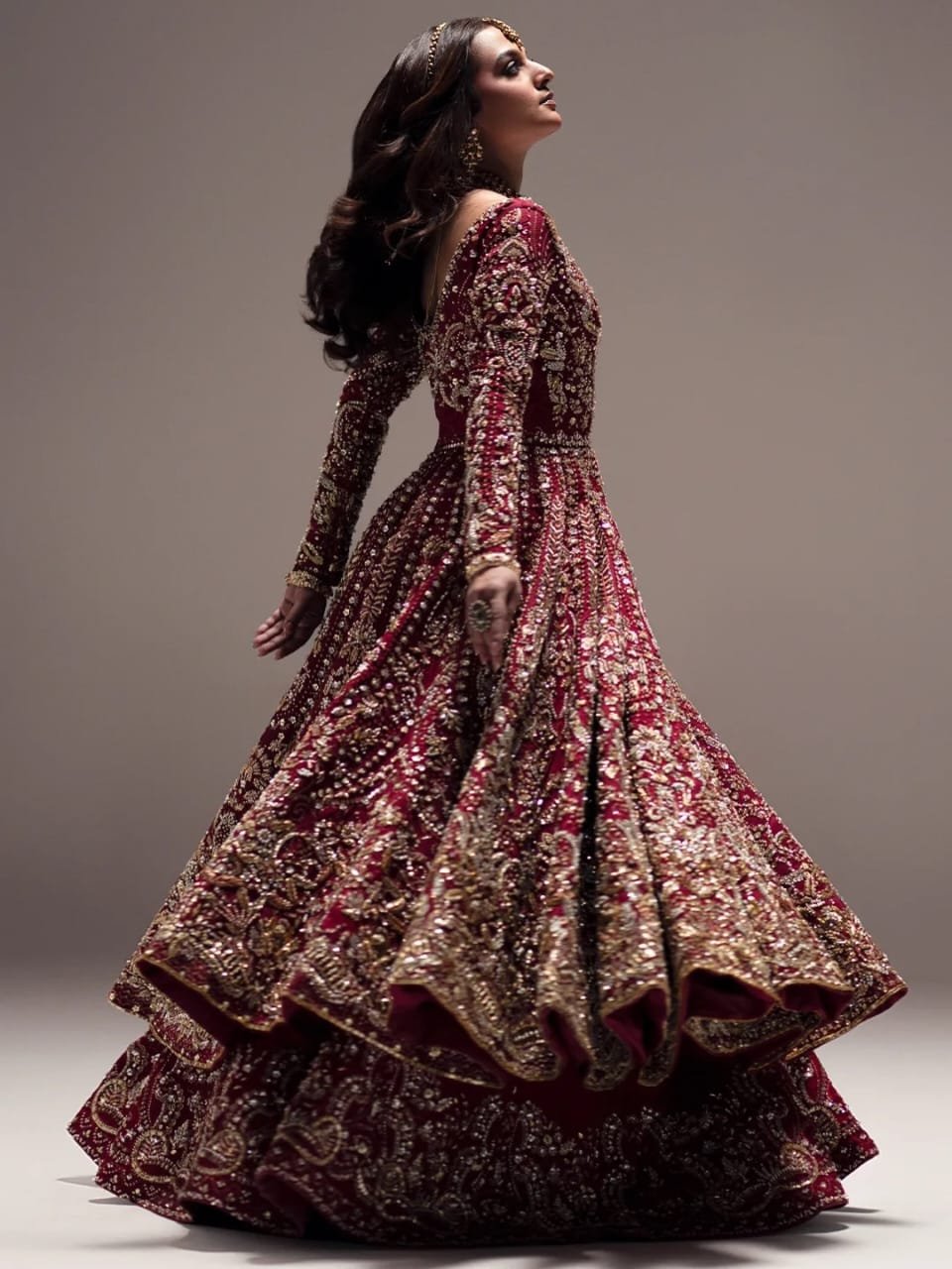 Red Hand-Embellished Raw Silk Maxi Set with Diamond Crystal Work - Image 3