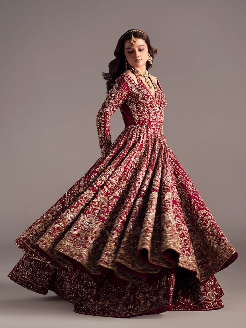 Red Hand-Embellished Raw Silk Maxi Set with Diamond Crystal Work - Image 4