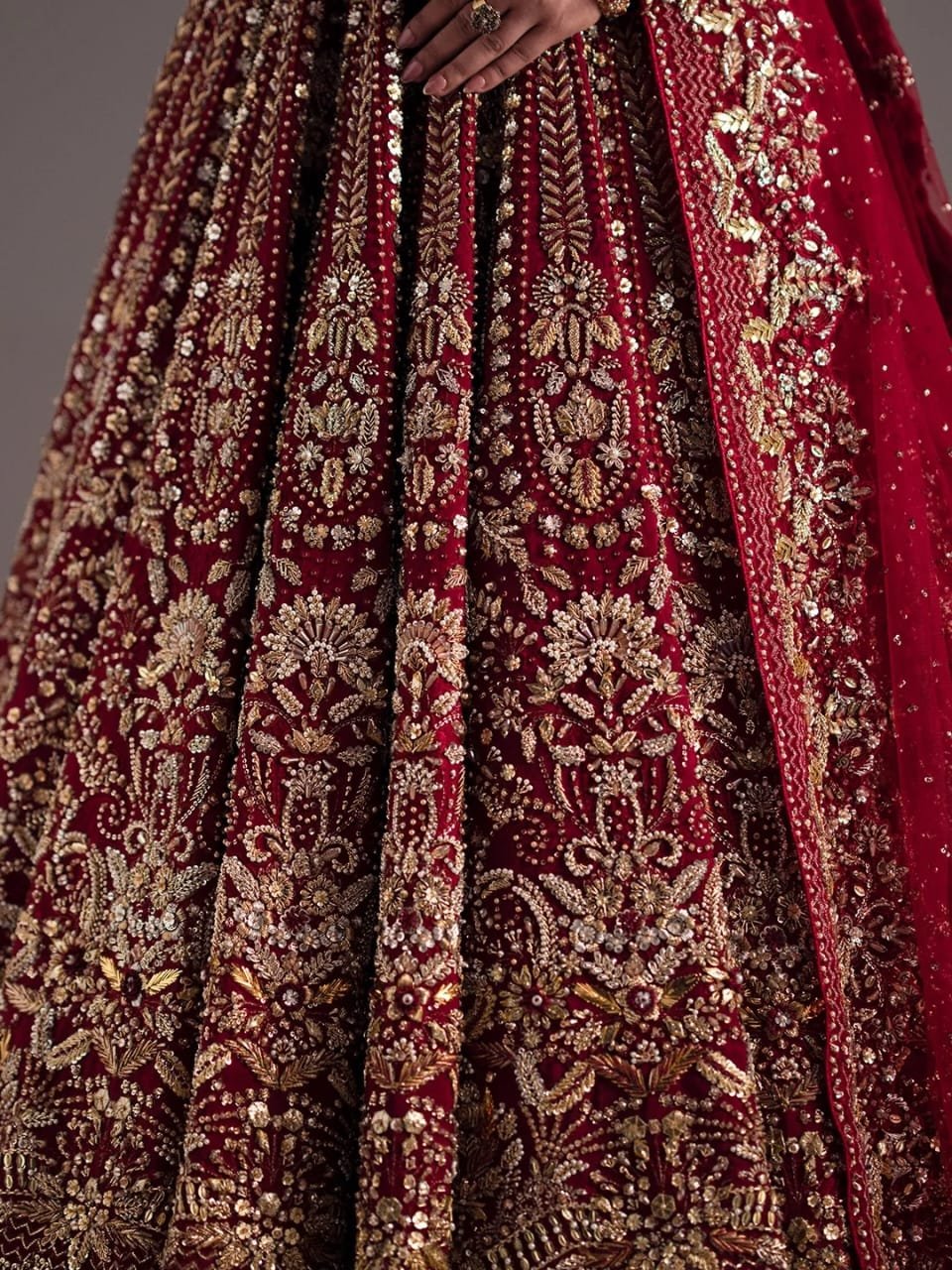 Red Hand-Embellished Raw Silk Maxi Set with Diamond Crystal Work - Image 5