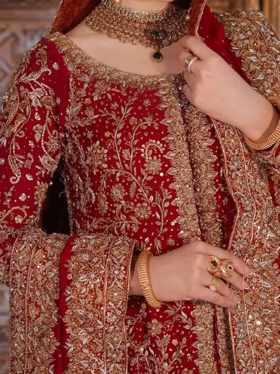 Red Center Open Maxi with Back-Tail Farshi Lehenga - Image 5
